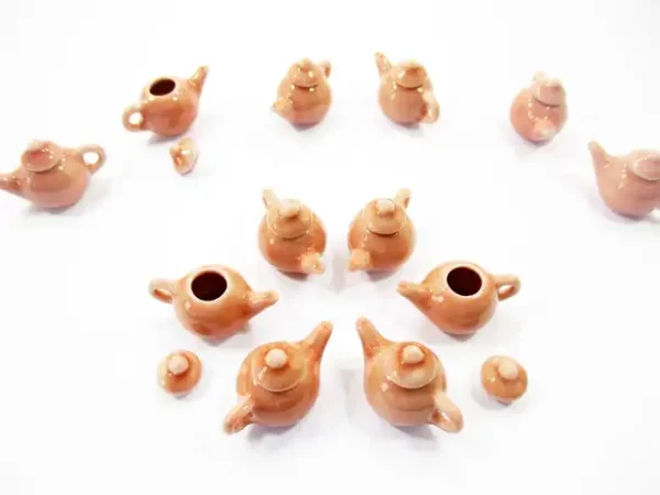 Dollhouse Miniatures Kitchen Ceramic 6 Salmon Color Teapot Coffee Charms 4232 - Image 3