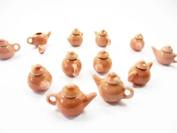 Dollhouse Miniatures Kitchen Ceramic 6 Salmon Color Teapot Coffee Charms 4232 - Image 4