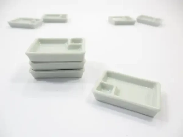 Set White Ceramic Tray Plate Dollhouse Miniatures Kitchen Supply Charms - Image 4