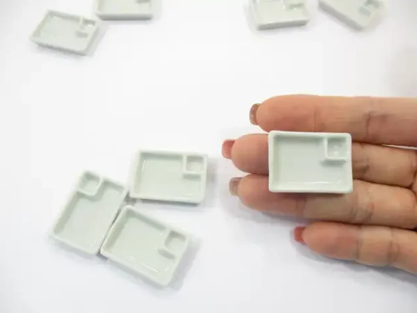 Set White Ceramic Tray Plate Dollhouse Miniatures Kitchen Supply Charms - Image 6