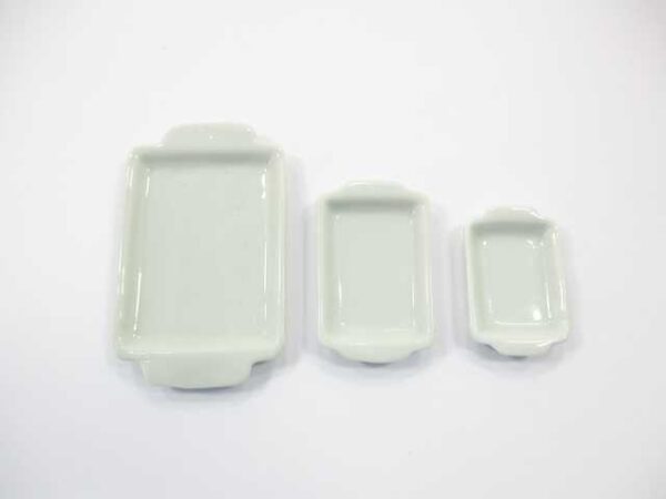 Mixed Set Of 3 White Baking Pan Tray Dollhouse Miniatures Ceramic Supply 12797