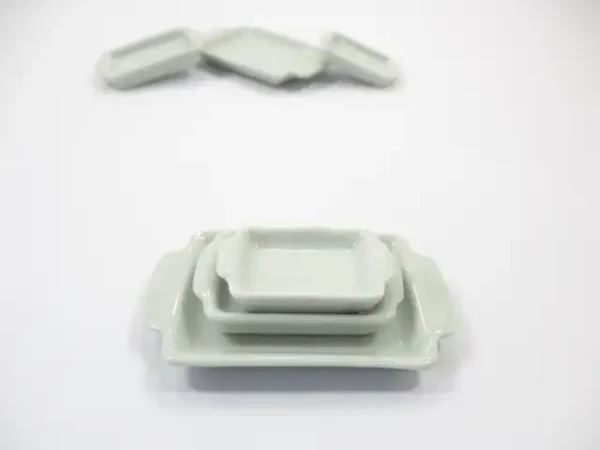 Mixed Set Of 3 White Baking Pan Tray Dollhouse Miniatures Ceramic Supply 12797 - Image 4