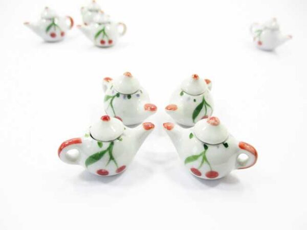 Set 4 Coffee Pot Teapot Cherry Paint Dollhouse Miniature Ceramic Supply 12927