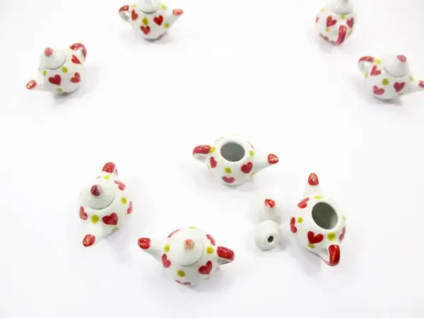 4 Coffee Teapot Red Heart Yellow Spot Paint Dollhouse Miniature Ceramic 12936 - Image 4