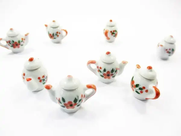 Set 4 Coffee Pot Teapot Orange Flower Paint Dolls House Miniatures Ceramic 13235 - Image 3