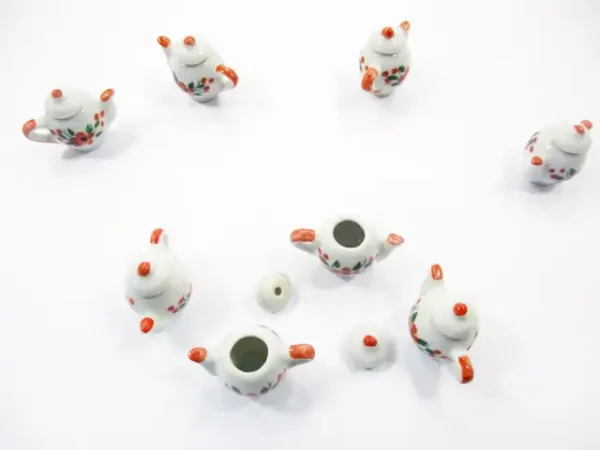 Set 4 Coffee Pot Teapot Orange Flower Paint Dolls House Miniatures Ceramic 13235 - Image 4