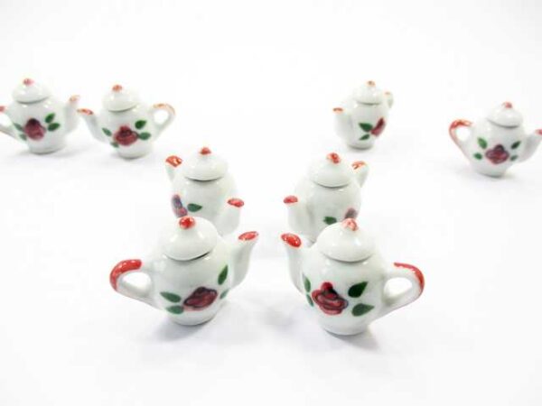4 Coffee Pot Teapot Rose Flower Paint Dollhouse Miniatures Ceramic Supply 13238