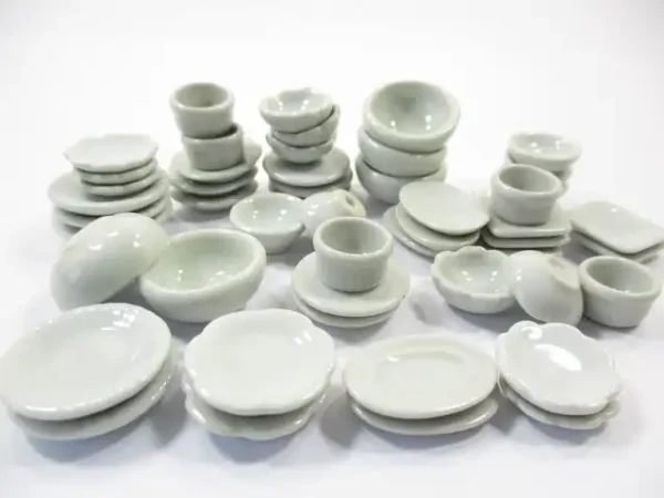 Set 50 Mixed White Ceramic Plate Dish Bowl Dollhouse Miniature Kitchen 13347 - Image 2