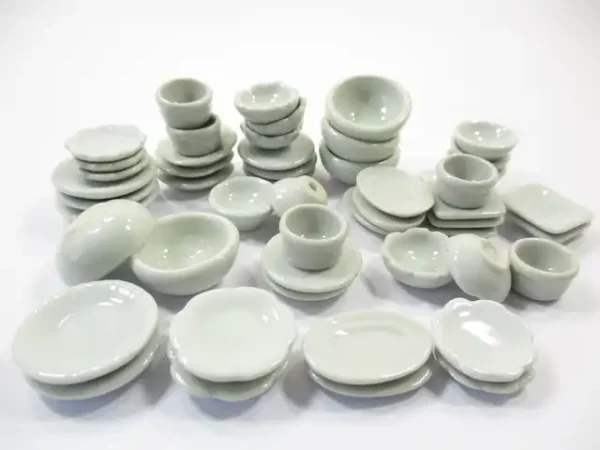 Set 50 Mixed White Ceramic Plate Dish Bowl Dollhouse Miniature Kitchen 13347 - Image 3