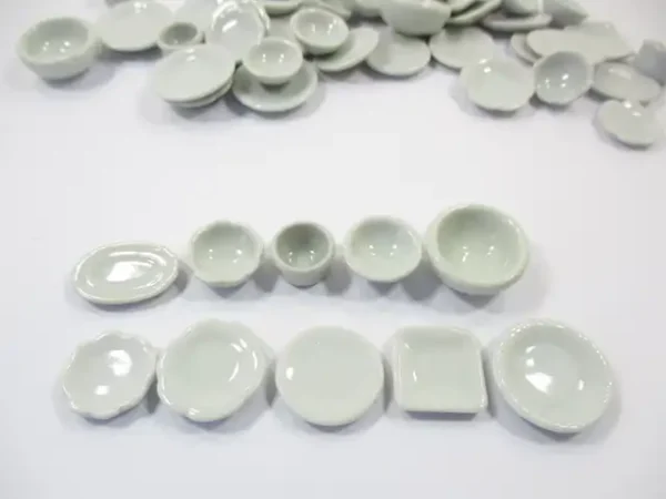 Set 50 Mixed White Ceramic Plate Dish Bowl Dollhouse Miniature Kitchen 13347 - Image 4
