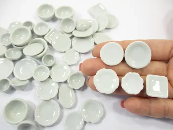 Set 50 Mixed White Ceramic Plate Dish Bowl Dollhouse Miniature Kitchen 13347 - Image 6
