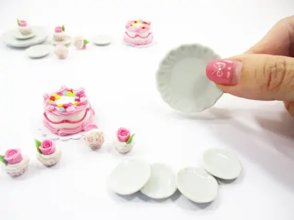 Dollhouse Miniatures Food Cake Rose Cupcake Ceramic Plate Supply Set 13377 - Image 3