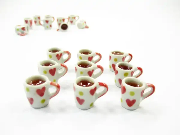 1:6 Miniature Drink Beverage Heart Tea Funnel Ceramic Mug Cup Dollhouse Food - Image 2