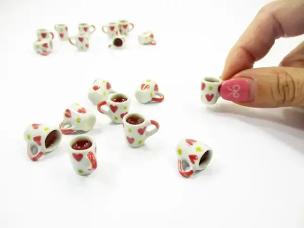 1:6 Miniature Drink Beverage Heart Tea Funnel Ceramic Mug Cup Dollhouse Food - Image 5