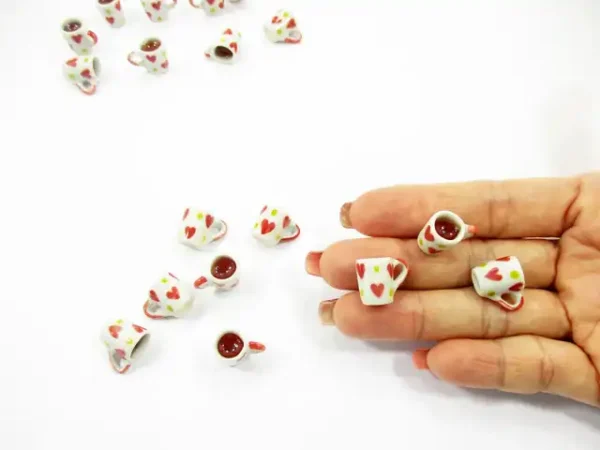 1:6 Miniature Drink Beverage Heart Tea Funnel Ceramic Mug Cup Dollhouse Food - Image 6
