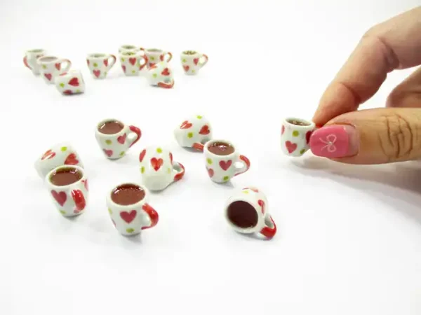 1:6 Miniature Drink Beverage Heart Tea Mug Cup Ceramic Dollhouse Food - Image 5