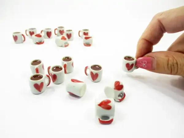 1:6 Miniature Drink Beverage Heart Tea Mug Cup Ceramic Size L Dollhouse Food - Image 5