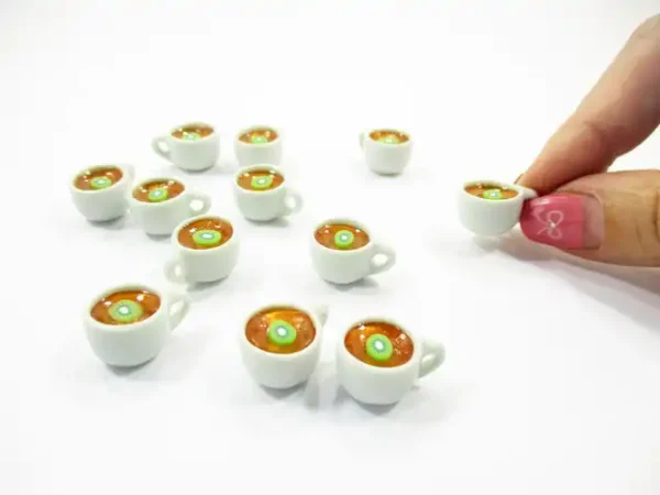 Set Cups Of Hot Kiwi Tea Dollhouse Miniature Food Drink Beverage #M - Image 5