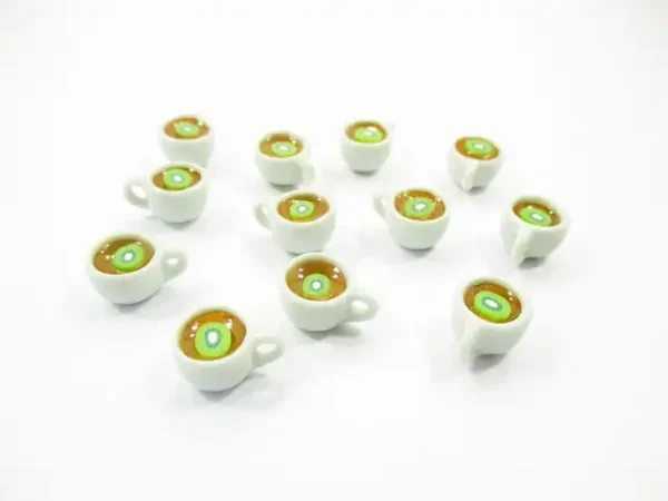 Set Cups Of Hot Kiwi Tea Dollhouse Miniature Food Drink Beverage #S - Image 2