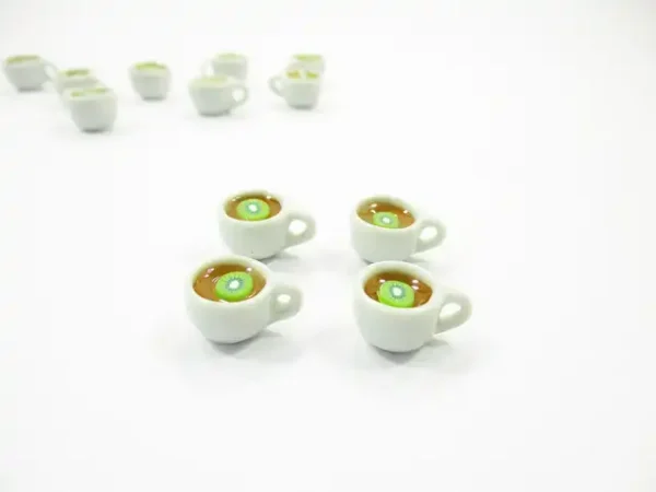 Set Cups Of Hot Kiwi Tea Dollhouse Miniature Food Drink Beverage #S - Image 3