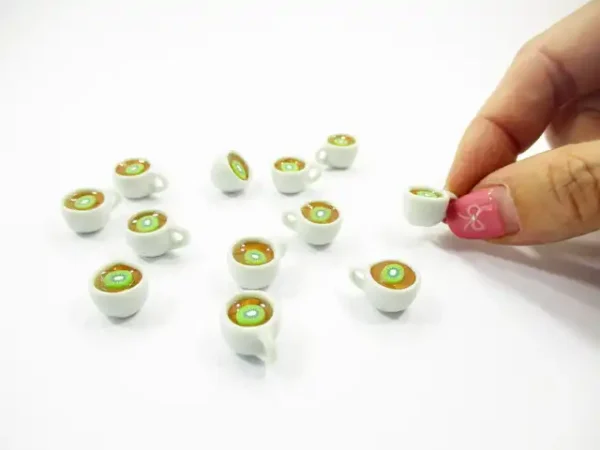 Set Cups Of Hot Kiwi Tea Dollhouse Miniature Food Drink Beverage #S - Image 5