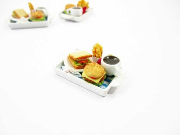 Dollhouse Miniatures Food Breakfast Fast Food Hamburger Coffee Ceramic Set 13768