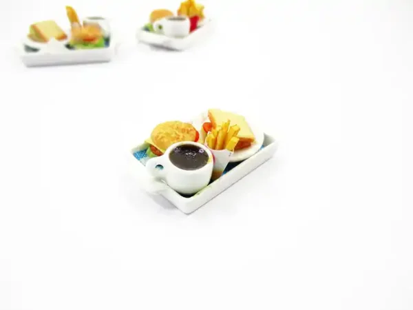 Dollhouse Miniatures Food Breakfast Fast Food Hamburger Coffee Ceramic Set 13768 - Image 2