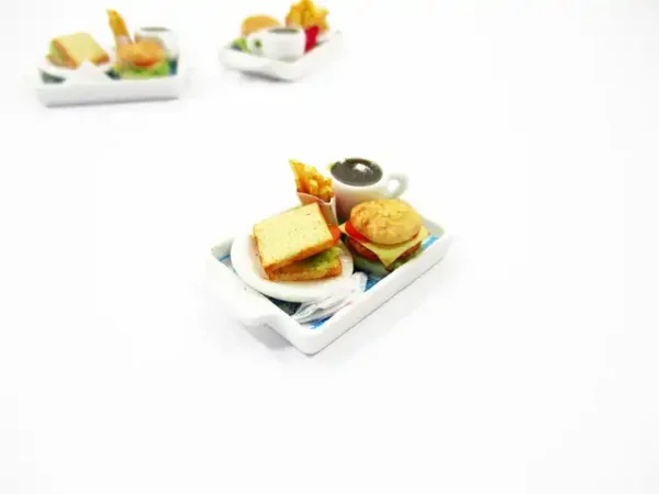 Dollhouse Miniatures Food Breakfast Fast Food Hamburger Coffee Ceramic Set 13768 - Image 4