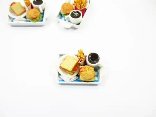 Dollhouse Miniatures Food Breakfast Fast Food Hamburger Coffee Ceramic Set 13768 - Image 5