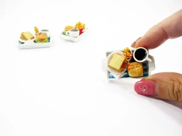 Dollhouse Miniatures Food Breakfast Fast Food Hamburger Coffee Ceramic Set 13768 - Image 6