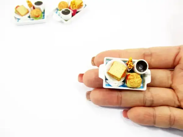 Dollhouse Miniatures Food Breakfast Fast Food Hamburger Coffee Ceramic Set 13768 - Image 7