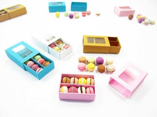 Dollhouse Miniatures Food 4 Boxes Of Color Mixed Macaroon Paper Supply 13793