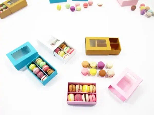 Dollhouse Miniatures Food 4 Boxes Of Color Mixed Macaroon Paper Supply 13793 - Image 2