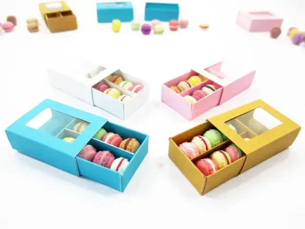 Dollhouse Miniatures Food 4 Boxes Of Color Mixed Macaroon Paper Supply 13793 - Image 3