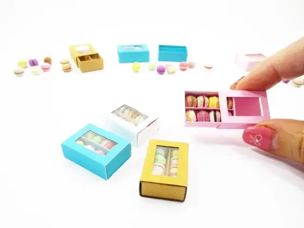 Dollhouse Miniatures Food 4 Boxes Of Color Mixed Macaroon Paper Supply 13793 - Image 5