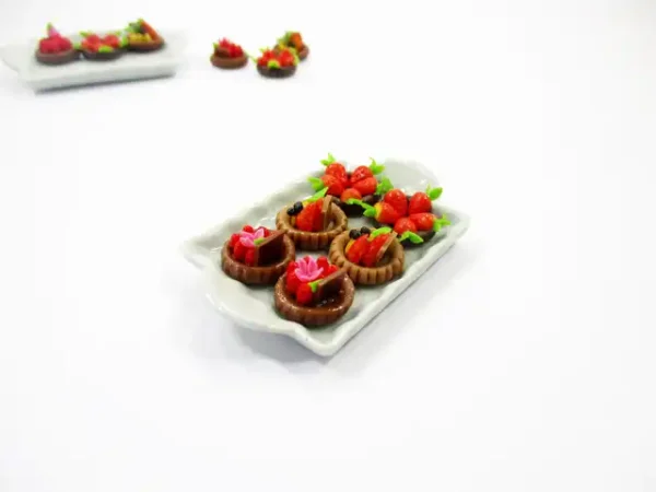 Dollhouse Miniatures Food Fruit Tart On Ceramic White Tray Cake Dessert 14037 - Image 2