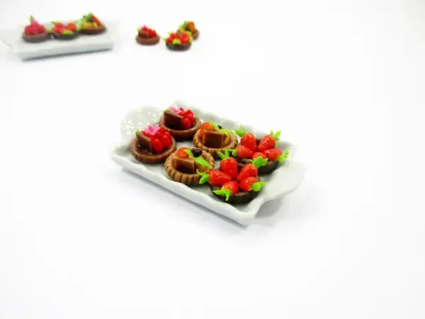 Dollhouse Miniatures Food Fruit Tart On Ceramic White Tray Cake Dessert 14037 - Image 3