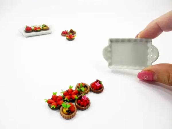 Dollhouse Miniatures Food Fruit Tart On Ceramic White Tray Cake Dessert 14037 - Image 6