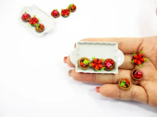 Dollhouse Miniatures Food Fruit Tart On Ceramic White Tray Cake Dessert 14037 - Image 8