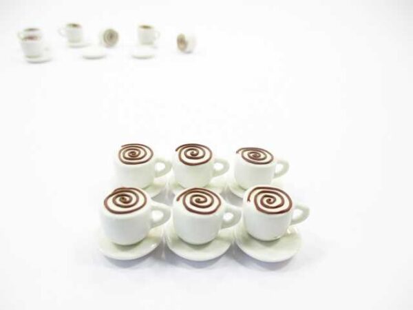 Dollhouse Miniature Drink Beverage Set 6 Coffee Ceramic Cup Saucer Supply 14171