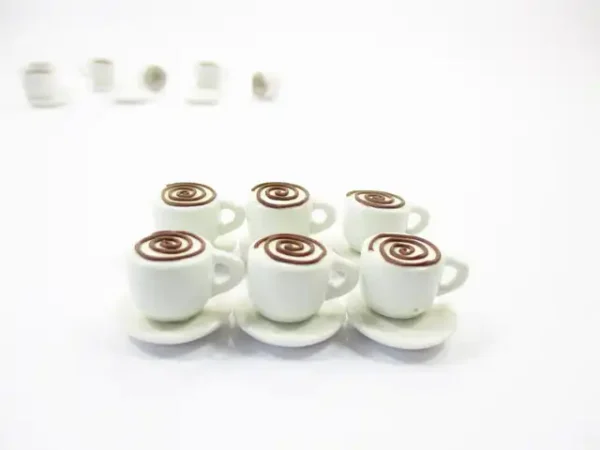 Dollhouse Miniature Drink Beverage Set 6 Coffee Ceramic Cup Saucer Supply 14171 - Image 2