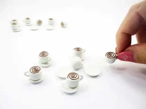 Dollhouse Miniature Drink Beverage Set 6 Coffee Ceramic Cup Saucer Supply 14171 - Image 4