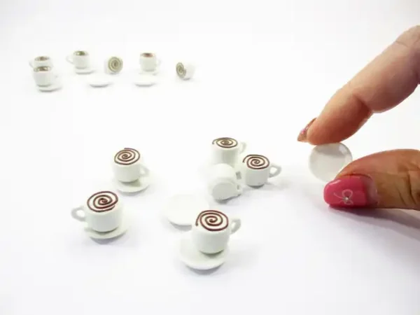Dollhouse Miniature Drink Beverage Set 6 Coffee Ceramic Cup Saucer Supply 14171 - Image 5