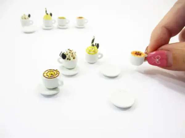 Dollhouse Miniatures Drink Beverage Set 4 Mixed Coffee Ceramic Cup Supply 14172 - Image 4