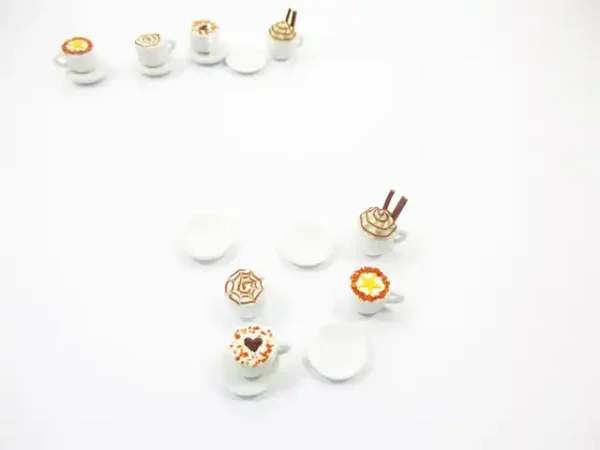 Dollhouse Miniatures Drink Beverage Set 4 Mixed Coffee Ceramic Cup Supply 14173 - Image 3