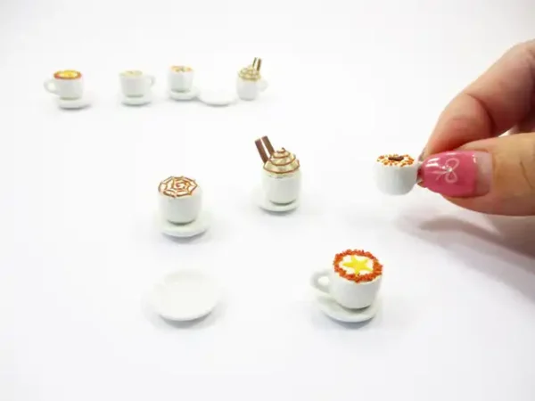 Dollhouse Miniatures Drink Beverage Set 4 Mixed Coffee Ceramic Cup Supply 14173 - Image 4
