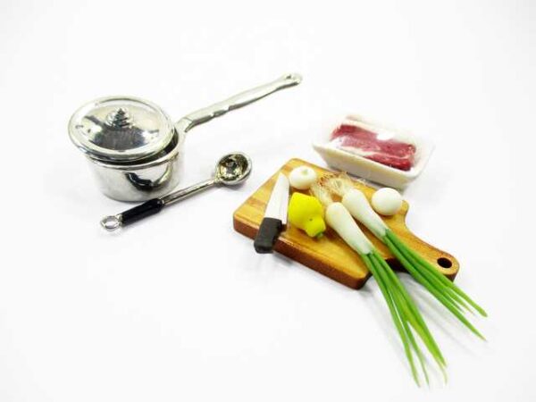 Dollhouse Miniature Food Preparation Cooking Meat Vegetable Kitchen Set 15854