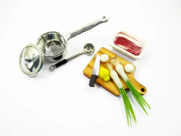 Dollhouse Miniature Food Preparation Cooking Meat Vegetable Kitchen Set 15854 - Image 2