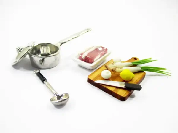 Dollhouse Miniature Food Preparation Cooking Meat Vegetable Kitchen Set 15854 - Image 3