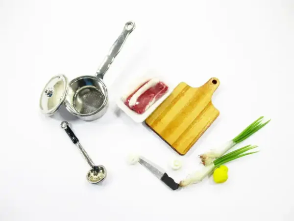 Dollhouse Miniature Food Preparation Cooking Meat Vegetable Kitchen Set 15854 - Image 4